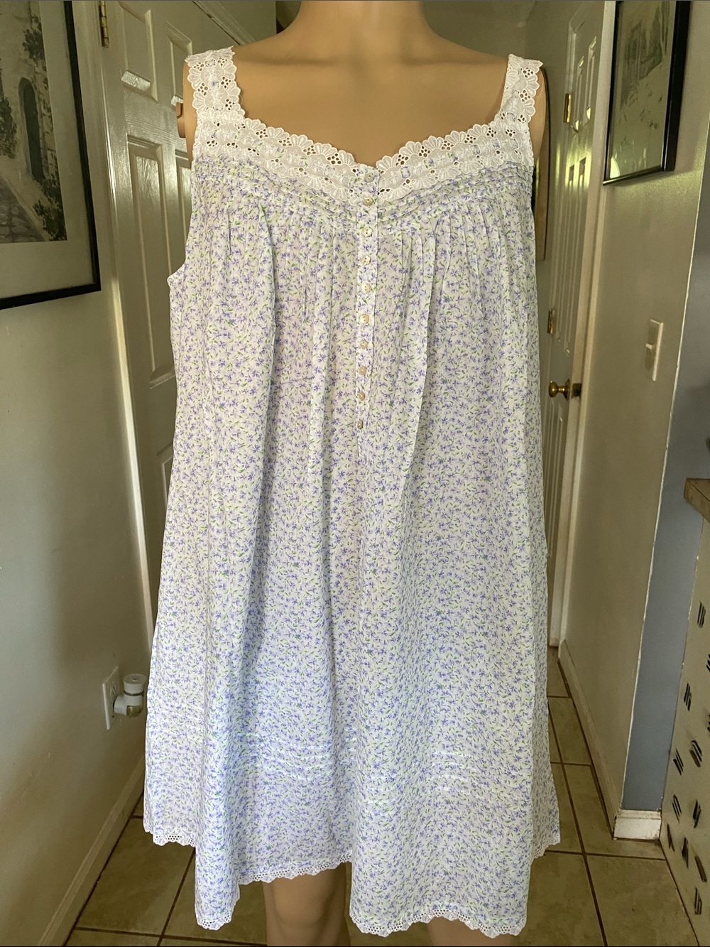 Eileen West White Nightgown with Lavender Floral Print